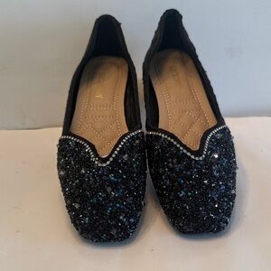 Black sparkle flats with blue shimmer elegant comfort
